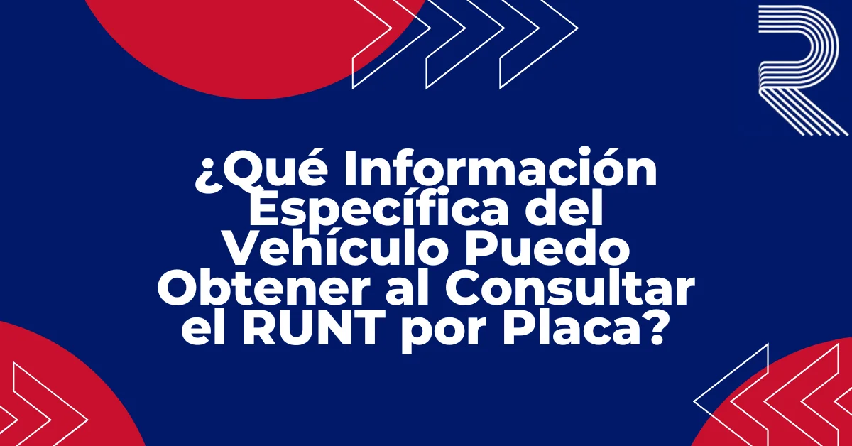 Texto "¿Qué Información Específica del Vehículo Puedo Obtener al Consultar el RUNT por Placa?" sobre fondo plano, guía oficial de consulta vehicular